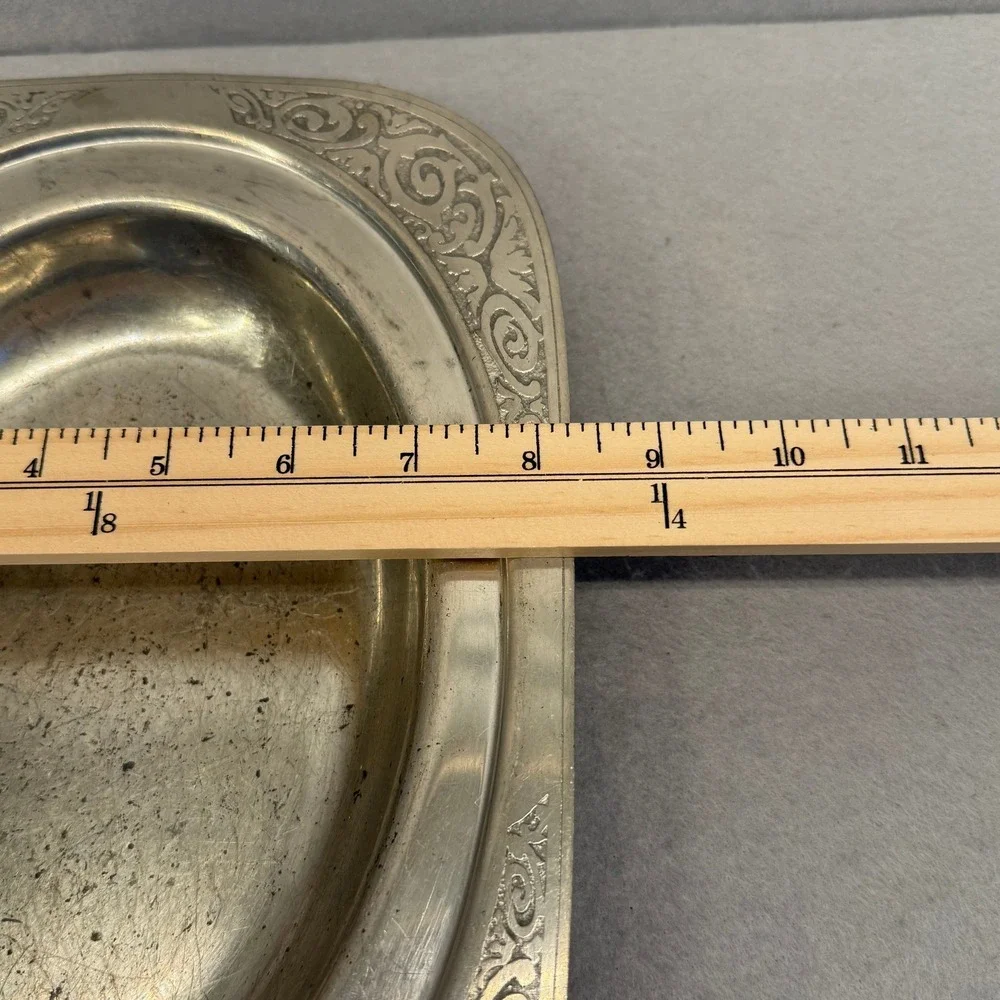 Mulholland Pewter Oval Dish 1907 K Scrollwork Border‎ Vintage Metalware Tray